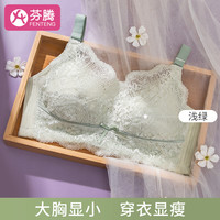 芬腾无钢圈文胸罩大胸显小全罩杯轻薄透气蜂巢孔蕾丝性感内衣女侧收副乳 122G378-浅绿色 36/80DE