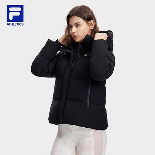 FILA 斐乐女士羽绒服简约基础运动连帽上衣 深黑-BK 160/80A/S