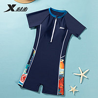特步（XTEP）泳衣女士运动连体平角显瘦遮肚休闲游泳装女A210007 蓝色 M 