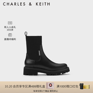 CHARLES&KEITH23冬季方头切尔西靴短靴女CK1-90920133 Black黑色 35