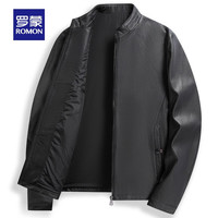 罗蒙【山羊皮】立领皮衣男时尚短款真皮夹克保暖外套男 黑色 180