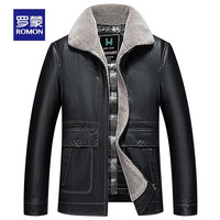 罗蒙【加绒厚款】羽绒皮衣男冬百搭保暖毛领加厚外套男 黑色 170