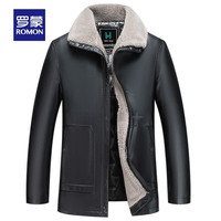 罗蒙【加绒厚款】羽绒皮衣男冬时尚休闲翻领短外套男 黑色2 170