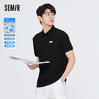 森马 Semir男夏季t恤男士商务短袖polo衫凉感抗菌针织黑色潮男雅痞夏装