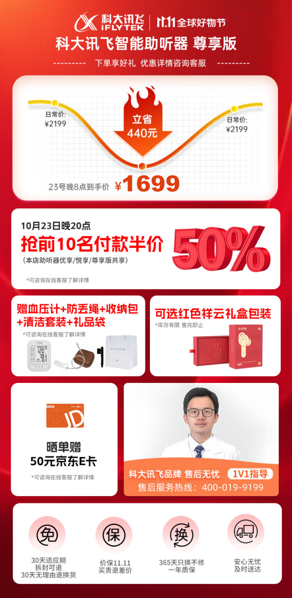 iFLYTEK 科大讯飞 尊享版 智能助听器 老年人耳聋耳背