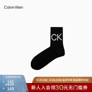 Calvin Klein  Jeans男螺纹简约字母提花舒适中筒休闲袜LS000103 001-太空黑 OS