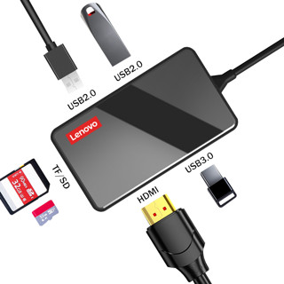 Lenovo 联想 Type-c扩展坞X1-C06A六合一拓展坞TF/SD+2USB3.0连接线+HDMI+PD即插即用高清投屏分线器