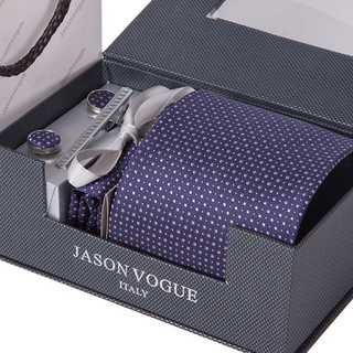 JASONVOGUE 杰尚维格 真丝领带男士套装正装9CM领带夹袖扣父亲礼 粉紫细点V035