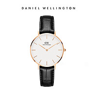 黑卡会员：Daniel Wellington 简约32mm白盘女士皮质手表