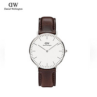 Daniel Wellington 经典36mm白盘银圈女士皮质手表