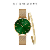 Daniel Wellington dw手表手镯套装祖母绿流金表女表 丹尼尔惠灵顿 祖母绿表+金色手镯