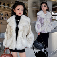 女童仿皮草2023儿童外套冬装洋气棉服韩版加绒加厚中大童皮草