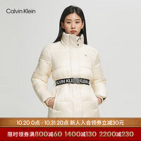 Calvin Klein 秋冬女士简约提花织带插扣立领收腰夹棉外套ZW01847 ACJ-米白色 M
