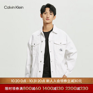 Calvin Klein  Jeans春秋男士宽松翻领棉质简约贴片纯白牛仔外套J320546 1AA-白色 S