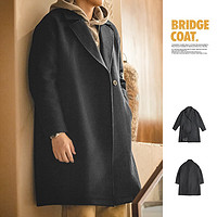 MADEN 马登 工装 美式复古重磅羊毛呢子大衣中长款加厚防风保暖休闲外套男冬 炭黑色 XL