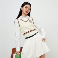 LEDIN 乐町 新品假两件针织上衣2023秋季新款女装马甲学院风衬衫叠穿背心
