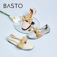 BASTO 百思图 秋季新款商场同款时尚蝴蝶结软便鞋浅口女单鞋WPR01CQ2