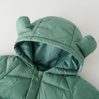 童泰婴儿羽绒连体冬季衣服薄款连帽外出服TS34D404 深绿色 80cm