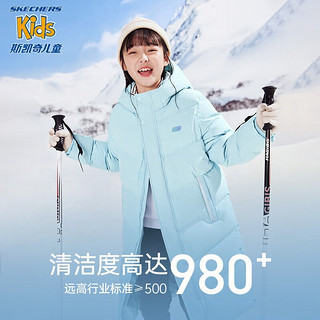 Skechers斯凯奇儿童长款羽绒服外套防寒保暖滑雪服P423K027 棉花糖蓝/01Z6 160cm