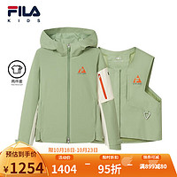 FILA 斐乐儿童童装冬中大童女童连帽外套无袖马甲套装 中褐绿-GN 165