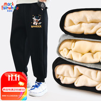 马克华菲男童加绒裤子一体绒冬季2023童装裤子宽松加厚保暖儿童运动裤 m漫游中黑裤 110