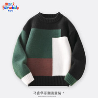 马克华菲 男童毛衣2023时尚宽松秋冬季中大童打底衫加绒加厚儿童针织衫 绿 150