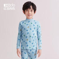 红豆(Hodo)儿童高领秋衣秋裤套装女童纯棉打底棉毛衫男童卡通印花冬保暖内衣 男童圣托里尼蓝 110