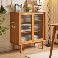 JIAYI 家逸 实木餐边柜茶水柜酒柜储物柜客厅厨房斗柜小户型收纳柜 推拉两门柜  樱桃木色80cm