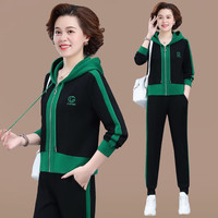 花花公子（PLAYBOY OUTDOOR）时尚潮流运动服套装撞色设计连帽开衫两件套女装晨练跑步服休闲服 Xyu-9551黑色/绿色【两件套】 L(90-105斤左右)