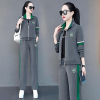 花花公子（PLAYBOY OUTDOOR）秋季休闲服套装显高显瘦女士户外运动服开衫三件套女装 WJL-7780灰色【三件套】 M 95斤以下