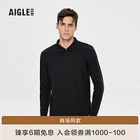 AIGLE艾高秋POLARTEC保暖户外休闲时尚舒适半拉链抓绒衣男 黑色 AQ441 L(180/96A)