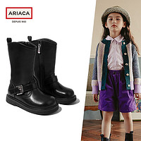 Ariaca艾芮苏女童马丁中筒靴中大童长筒单靴儿童靴子 黑色 26内长16.5/适合脚长15.5-16.1