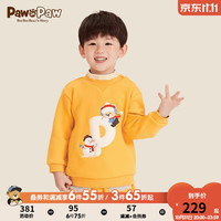 PawinPaw卡通小熊童装男宝宝撞色半高领加绒卫衣 黄色/30 090
