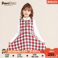 PawinPaw【商场同款】小熊童装23年春女童儿童无袖格纹连衣裙 红色/20 130