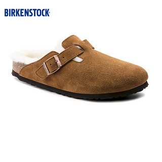 BIRKENSTOCK【】毛毛鞋外穿男女同款软木拖鞋Boston shearling系列 棕色窄版1001141 38