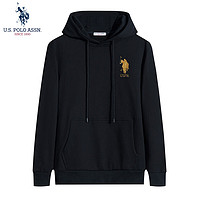 U.S. POLO ASSN. 卫衣男连帽秋季纯色棉休闲长袖t恤男外套打底衫男装黑色XL