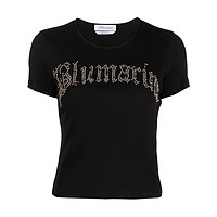 Blumarine 女士黑色钻饰logo半袖T恤