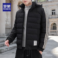 罗蒙(ROMON)品牌棉服男士冬季加绒加厚款休闲运动防风保暖品质棉衣SS 黑色 XL