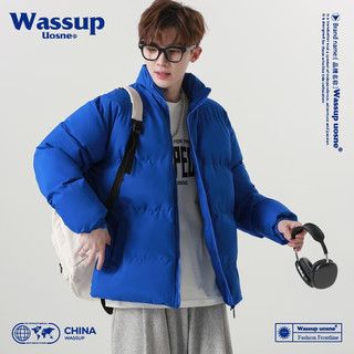 WASSUP UOSNE 潮牌棉服男女秋冬季立领棉衣加厚棉袄面包服外套装多色百搭新 浅蓝 XL