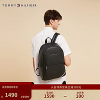 TOMMY HILFIGER 23新款秋季男装简约金属LOGO大容量商务双肩背包AM0AM11538 黑色BDS OS