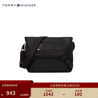 TOMMY HILFIGER 男装时尚简约金属LOGO插扣翻盖单肩斜挎邮差包AM0AM10479 黑色BDS OS