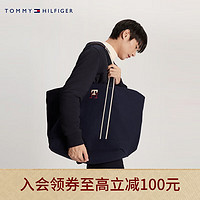 TOMMY HILFIGER 秋冬男装含羊毛镶边刺绣大容量手提托特包单肩包AM0AM10291 藏青色DW6 OS