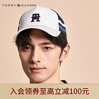 TOMMY HILFIGER 23男装经典网眼拼接刺绣字母透气弯檐圆顶棒球帽AM0AM10867 黑白拼色YCF 均码（头围58cm)