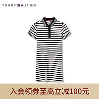 TOMMY HILFIGER 23新款春夏童装女时尚条纹小绣标POLO领连衣裙KG0KG07193 藏青白条纹0A5 5/110cm