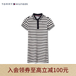 TOMMY HILFIGER 汤米·希尔费格 23新款春夏童装女时尚条纹小绣标POLO领连衣裙KG0KG07193 藏青白条纹0A5 5/110cm