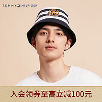 TOMMY HILFIGER 23男装纯棉通勤学院风条纹徽章刺绣宽檐渔夫帽AM0AM10870 深蓝白条纹0G0 均码