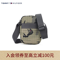 TOMMY HILFIGER 汤米·希尔费格 男装休闲浮雕LOGO迷彩拉链可调节单肩斜挎包AM0AM08653 军绿色0H8 OS