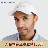 TOMMY HILFIGER 男装时尚透气金属LOGO弯檐圆顶鸭舌棒球帽AM0AM08611 白色YBR 均码（头围58cm）