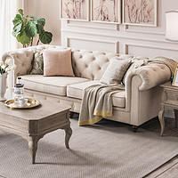 巢趣 美式复古实木沙发沙发客厅小户型布艺拉扣三人直排现代家具