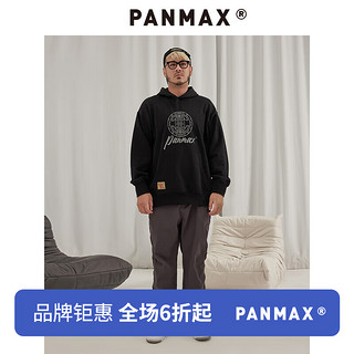 潘·麦克斯（PANMAX）潮牌大码男装圆领连帽休闲时尚印花宽松秋冬装卫衣男 黑色 2XL